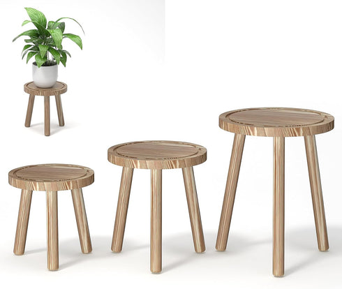 Vecxoty 3-Pack Wood Plant Stands Indoor, Single Plant Stand for 6-12 Inch Pots,