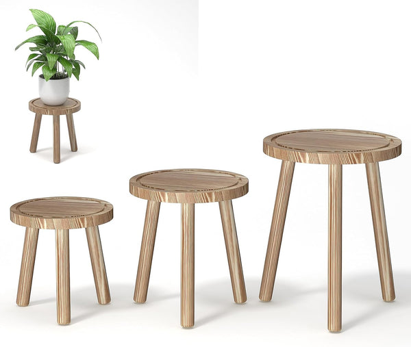 Vecxoty 3-Pack Wood Plant Stands Indoor, Single Plant Stand for 6-12 Inch Pots,