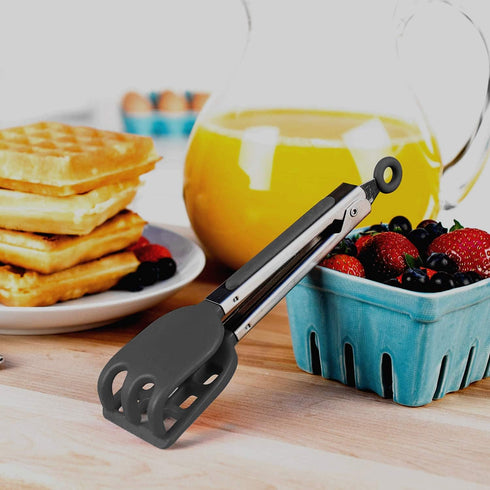 Mini Easy-Grip Waffle Tongs Holder, Non-Slip Handle, Black
