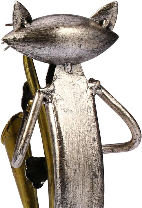 Too-arts A Playing Saxophone Cat Metal Sculpture, Iron Statue Handwork Handicrafts, 3 Funny Design