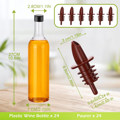 24 25 oz 24 Yinder Pcs Long Neck Plastic Bottles with Pourer Empty Clear Wine Liquor Bottles Pour with Pourers for Home