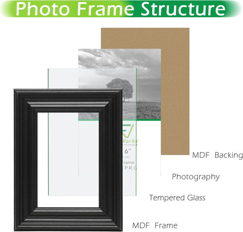 FrameWorks 2-Pack Black Wooden Picture Frames, 4” x 6” with Luxury Wide Molded Edges and Tempered Glass