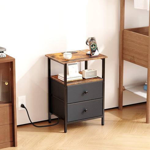 Smoproper 2 Nightstand with Charging Station, Bedside End Table with Fabric Drawers for Bedroom, Side Table with USB