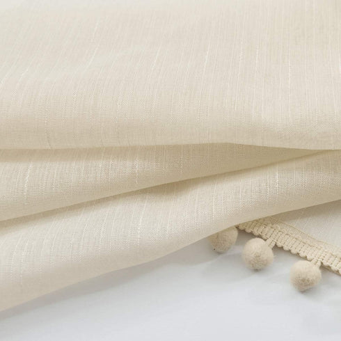 Treatmentex Pom Pom Linen Sheer Curtains for Living Room, 63 inches Length, 52" w x 2 Pack, Beige