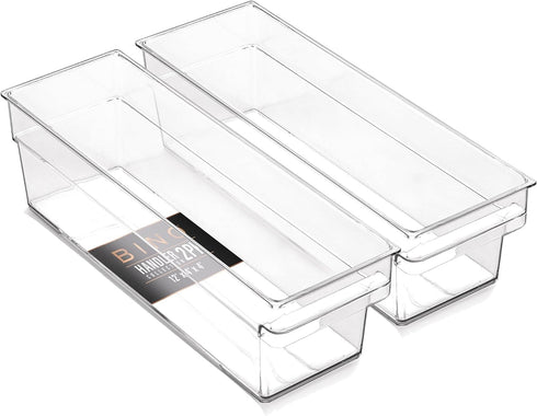 BINO Plastic Storage Bins, Small Shallow, Multipurpose Organizer for Kitchen Pantry, Clear Containers