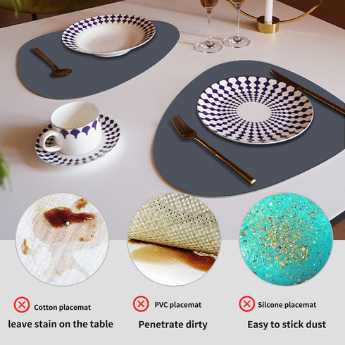 Set, 2 Placemats+2 Faux Leather Placemats and Coasters Round Leather for Dinner Table Mats Heat Resistant Non-Slip