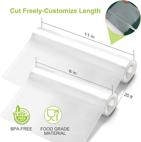 Bonsenkitchen Vacuum Sealer Bags - 6 Pack, 3 Rolls 11" x 20' + 3 Rolls 8" x 20' BPA Free Food Storage Bags