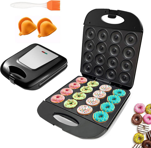 Mini Donut Maker Machine for Home, 16-Hole Electric Doughnut Maker with Non-Stick Surface, Black
