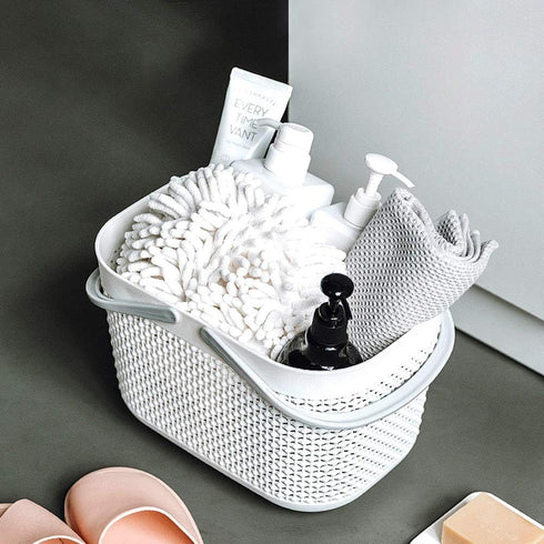 UUJOLY Plastic Organizer Storage Baskets with Handles - Shower Caddy Bins for Bathroom and Kitchen (White)