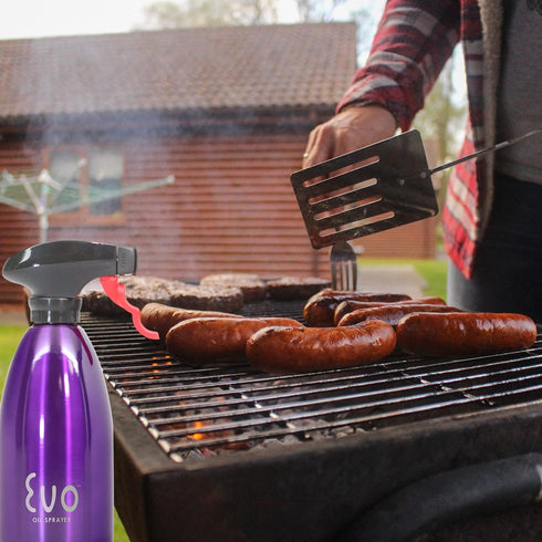 Evo 18/8 Stainless Steel Non-Aerosol Oil Sprayer for Olive Oil, Cooking Oils, and Vinegars, Purple, 16-Ounce