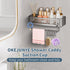 OKEJUNYE Shower Caddy Suction Cup, No Drilling Removable Shower Shelf with Towel Bar & Portable Hooks, Aluminum
