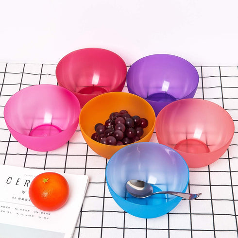 Set of 12 Plastic Bowls - Unbreakable 32oz/6 inch Cereal/Soup/Salad Bowls in 6 Assorted Colors | BPA Free, Dishwasher