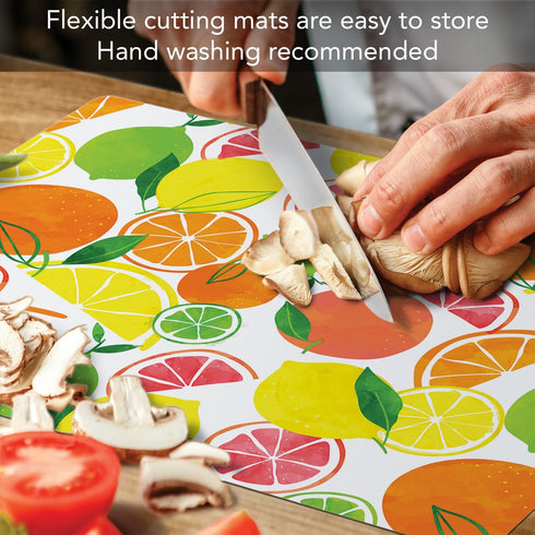 Cut N' Funnel Fruity Summer Designer Flexible Plastic Cutting Board Mat, 15" x 11.5", Easy to Clean, Made in the USA
