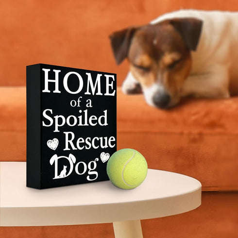 Home of a Spoiled Rescue Dog Wooden Sign, Black and White Dog Lover Decor, Gift for Pet Owners, Made in USA