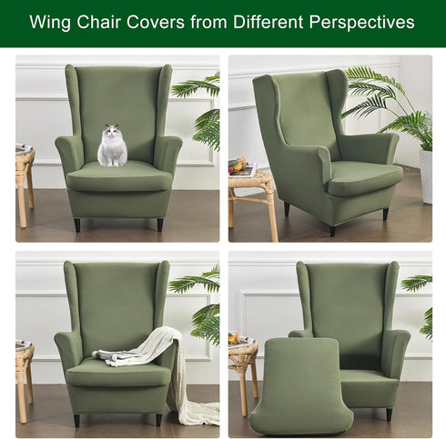 2 CRFATOP Polyester Wing Chair Covers Piece Stretch Wingback Chair Slipcover Solid Wingback Armchair Covers