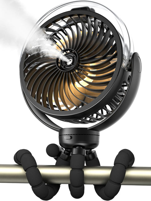 Wavmill Misting Stroller Fan, 6000mAh Battery Operated Portable Fan with Light & 360
