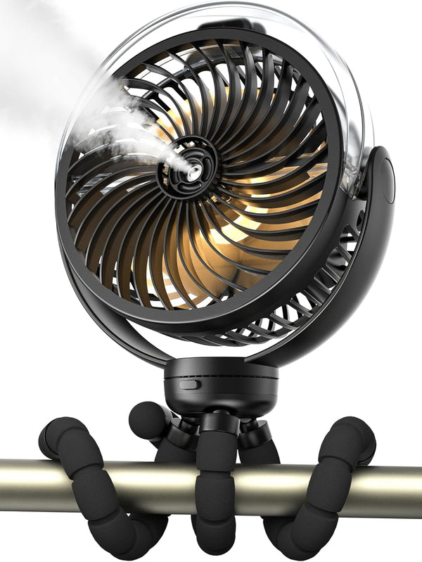 Wavmill Misting Stroller Fan, 6000mAh Battery Operated Portable Fan with Light & 360