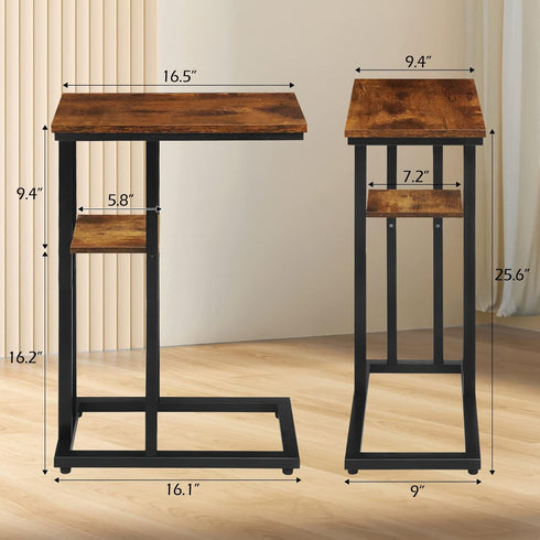 C Shaped Side Table for Sofa, Couch End Table for Small SpacesSkinny Couch Side Tables Slide Under Sofa Bed,Snack Table