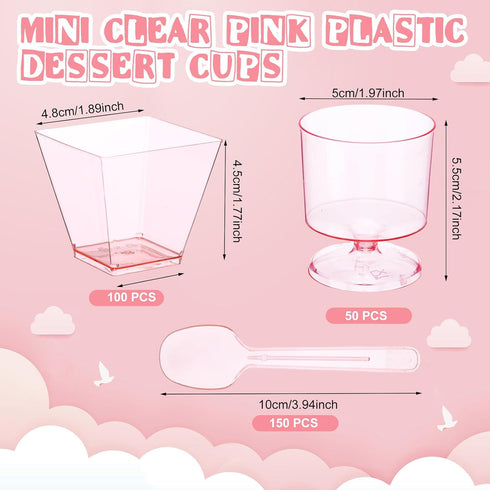 Funnymoom 300 Pack 2oz Mini Dessert Cups with Spoons Small Clear Plastic Dessert Parfait Cup Square Appetizer Pudding