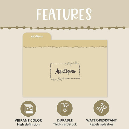 Dekali Designs Recipe Card Dividers: Set of 24 Thick Cardstock 4x6 Dividers with Tabs + Cooking Measurement Chart