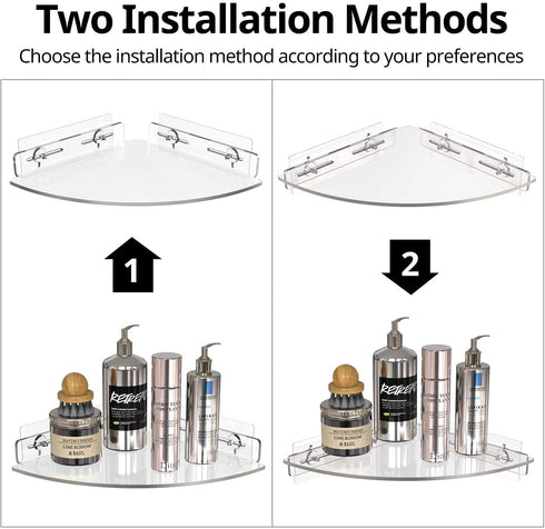 Set 2 10"x11"x2" GeekDigg Corner Shower Caddy - of No-Drill Acrylic Bathroom Organizer - Wall-Mounted Adhesive Shower