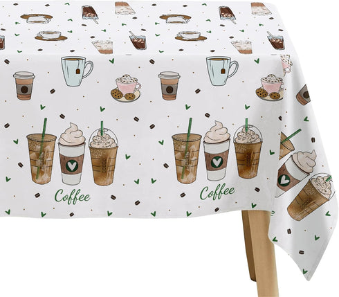 APOWBLS 3 Pack 55in 86in Coffee Party Decorations Tablecloth for Birthday Baby Shower, Disposable Latte Fun Coffee