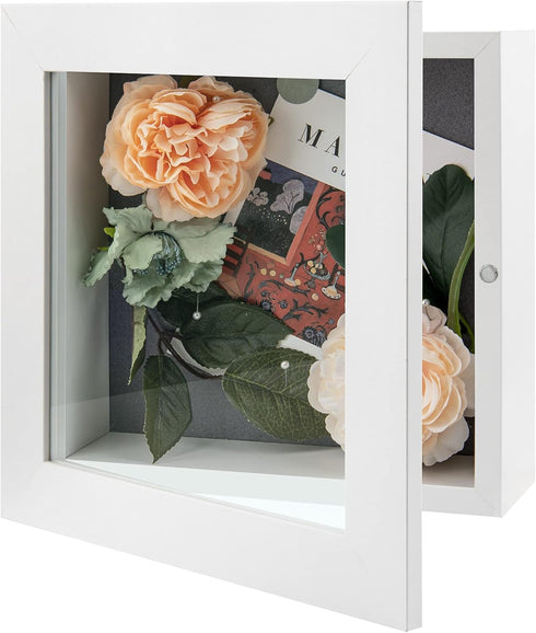 Golden State Art 8x8 Shadow Box Frame Display Case, 2-inch Depth, Great for Collages, Collections, Mementos, 6 Pins