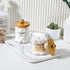 2 Pack Qtip Holder Dispenser with Bamboo Lids, 10 oz Clear Plastic Apothecary Jars for Bathroom