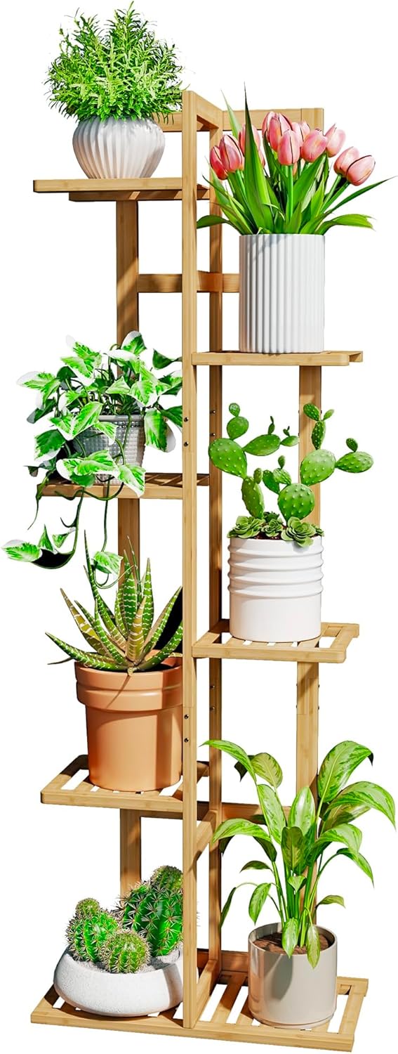 DolceLuna Plant Stand Indoor Corner, Tiered Bamboo Plant Shelf 46 Inch Tall,