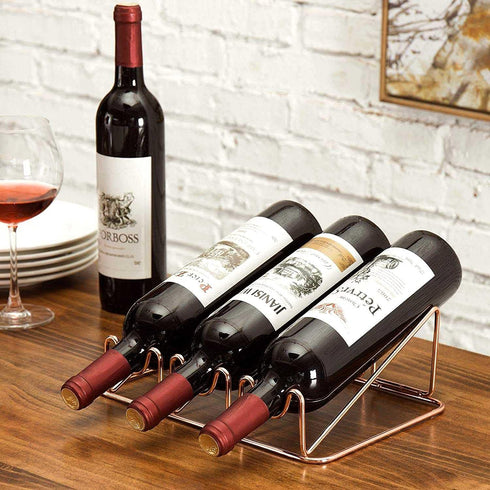 Countertop Wine Rack, 3 Bottle Holder for Wine Storage, Modern Matte Black Metal Wine Rack for Tabletop
