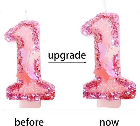 Birthday Candles Number 4, Pink Glitter Happy Birthday Cake Candles Handmade Sequin Numeral Candle