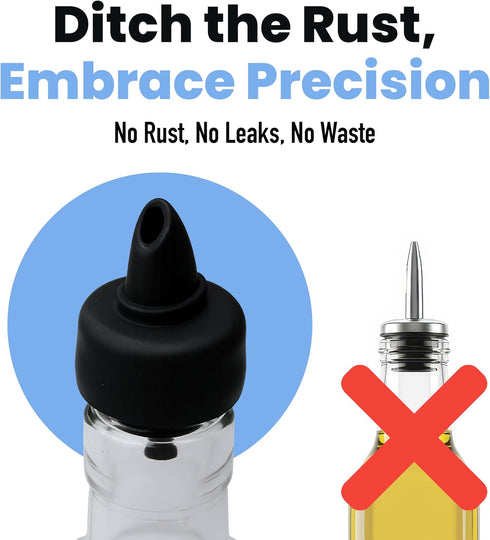 The Pure Pour Liquor Bottle Pourers - Leak-Proof Spouts with Dust Caps, Fits Most Bottles - 10 Pack