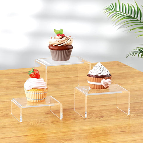 2 Sets,3 -3"x3"x4" NIUBEE Acrylic Display Risers Stand Steps Clear Riser Shelf Showcase for Amiibo Funko POP Figures