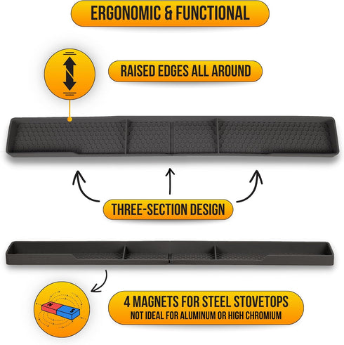 30 Inch TEO Magnetic Stove Top Shelf - Silicone Over the Stove Spice Rack for Kitchen Gadgets Storage Organization