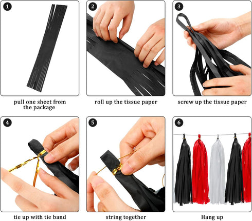 WILLBOND 29 Pcs Red and Black Decorations, Mouse Paper Decoration Fan Pom Pom for Graduation Birthday
