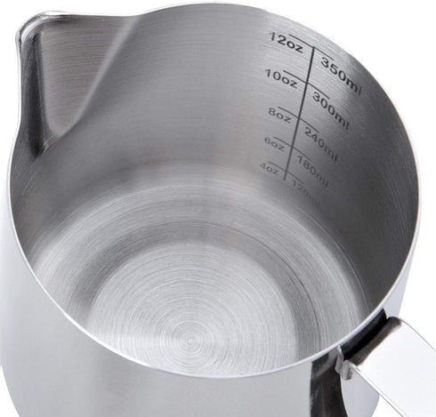 Milk Frothing Pitcher Cup, 12oz/350ML Stainless Steel Steaming Jug for Coffee Latte Art, Barista Accessories