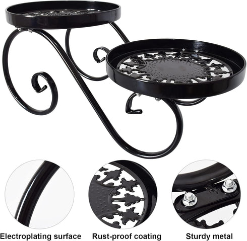 TLBTEK 2 tier Metal Plant Stand,Black Round Potted Planter Stands Indoor Outdoor ,Multiple Modern Flower Pot Stand