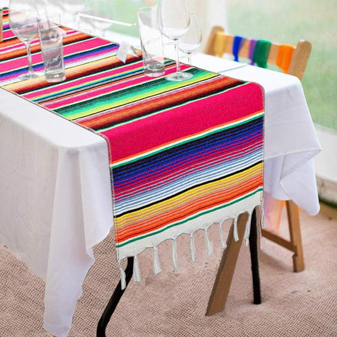 Mexican Table Runner, 14 x 84 Inch Serape for Party Wedding Decorations, Fringe Cotton