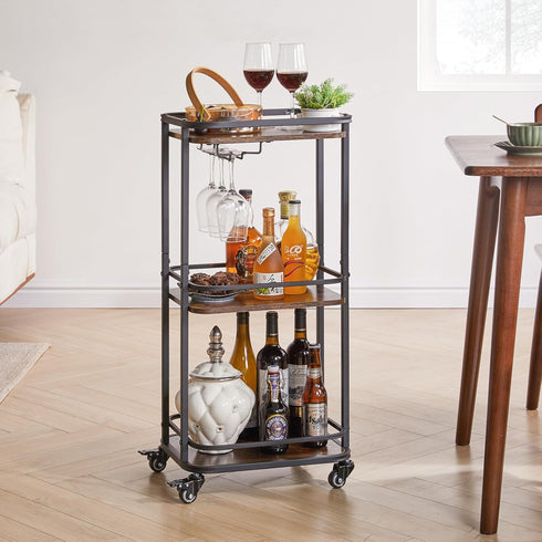 3-Tier Wheels,11.79x15.72x33.01 inches,Rolling TMJ319H IBUYKE Home Bar Serving Cart,Kitchen Storage Carts with Mini Bar
