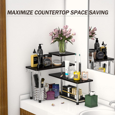 ZHWS Bathroom Counter Organizer Corner Shelf, Bamboo 3 Tier Makeup Organizer, Space Saving Rack for Kitchen, Office