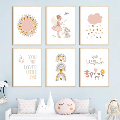 Set 6 8x10 Inch, FSZSEES Girls Room Wall Art Prints of Nursery Wall Decor Boho Sun Rainbow Canvas Prints You Are Loved