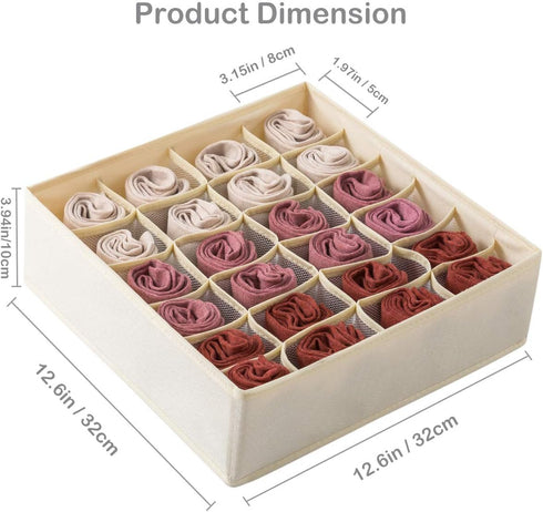 Qozary 2 Pack Socks Underwear Drawer Organizer, 24 Cell or 16 Cell Collapsible Storage Boxes