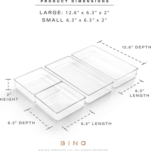 BINO | 4-Piece Drawer Organizer Bin Set | THE MODULAR | Multi-Purpose Storage | Durable | BPA-Free | Desk Drawer Organizer | Vanity Organizer | Bathroom Drawer Organizers | Makeup Drawer Organizer by BINO
