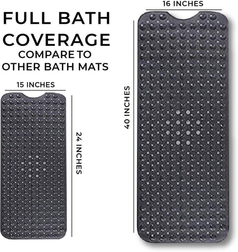 ENKOSI Large Non Slip Bath Mat, 40 x 16 Inch Bathroom Mat for Bathtub, Anti Slip Bathmat (Black)