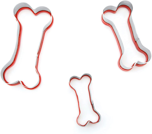 3-Piece Dog Bone Cookie Cutters Set - Dog Treats Cutters, Bone Shapes, Soft PVC Coated