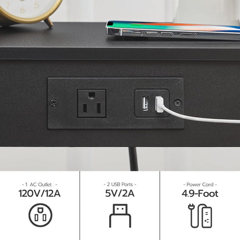 BK91UBZ01 HOOBRO Side Table with Charging Station, End Table with USB Ports and Outlet, Nightstand with Storage Shelf