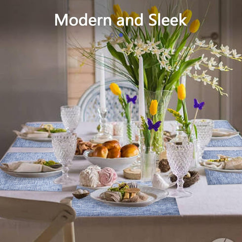 DACHUI Placemats Set of 6, Durable Water Resistant Linen Look Woven Table Mats, Washable, Blue