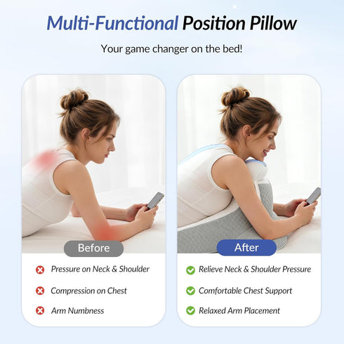 ZIKEE Ergonomic Multi-Positional Wedge Pillow for Stomach Sleepers, Scientific Zoning Design for Effective Shoulder