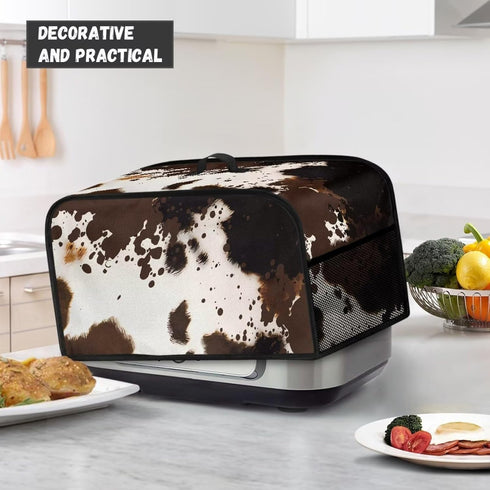 Brown Cow Print Slow Cooker Dust Cover with Side Mesh Pocket, Dustproof Protector for 6, 7 or 8 Quart Crock Pots