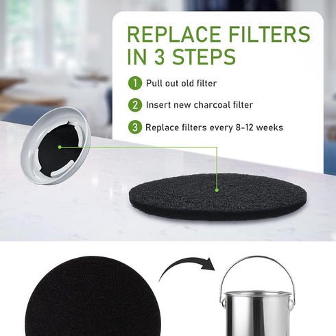 Charcoal Filters for Kitchen Compost Bin, 10 Pack Activated Charcoal Replacement Filters for Countertop Bin